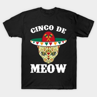 Meow Cat Skull Mexican Design T-Shirt